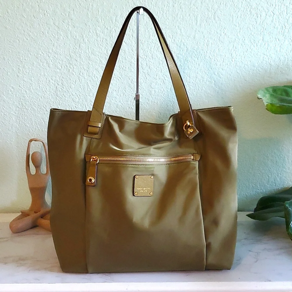 Henri Bendel olive green nylon tote bag